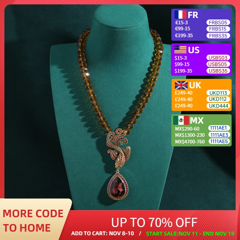 

Vintage Beads Necklace Natural Stone Purple Crystal Pendant Water Drop Gold Color For Women Accessories Antique Jewelry 2025