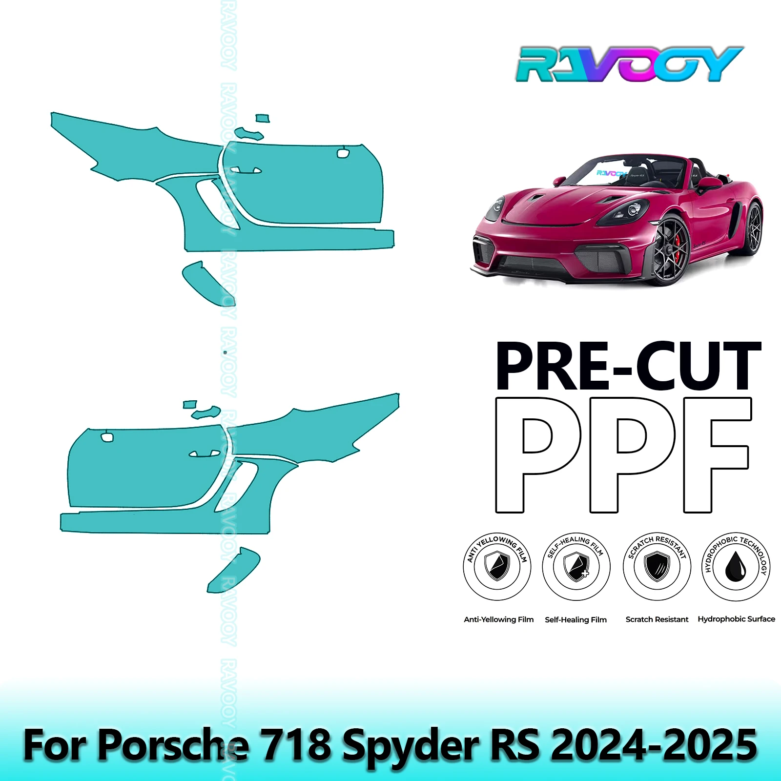 

For Porsche 718 Spyder RS 2024-2025 8.5mil Clear Matte Pre-Cut PPF Door & A/B Pillar Kit TPU Paint Protection Film Set