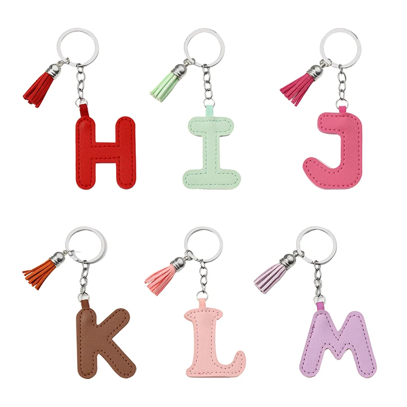 Creative Colored 26 Letter Keychain Leather Tassel Keychain Pendant Cute Bag Charm Backpack Decoration Accessories Gifts