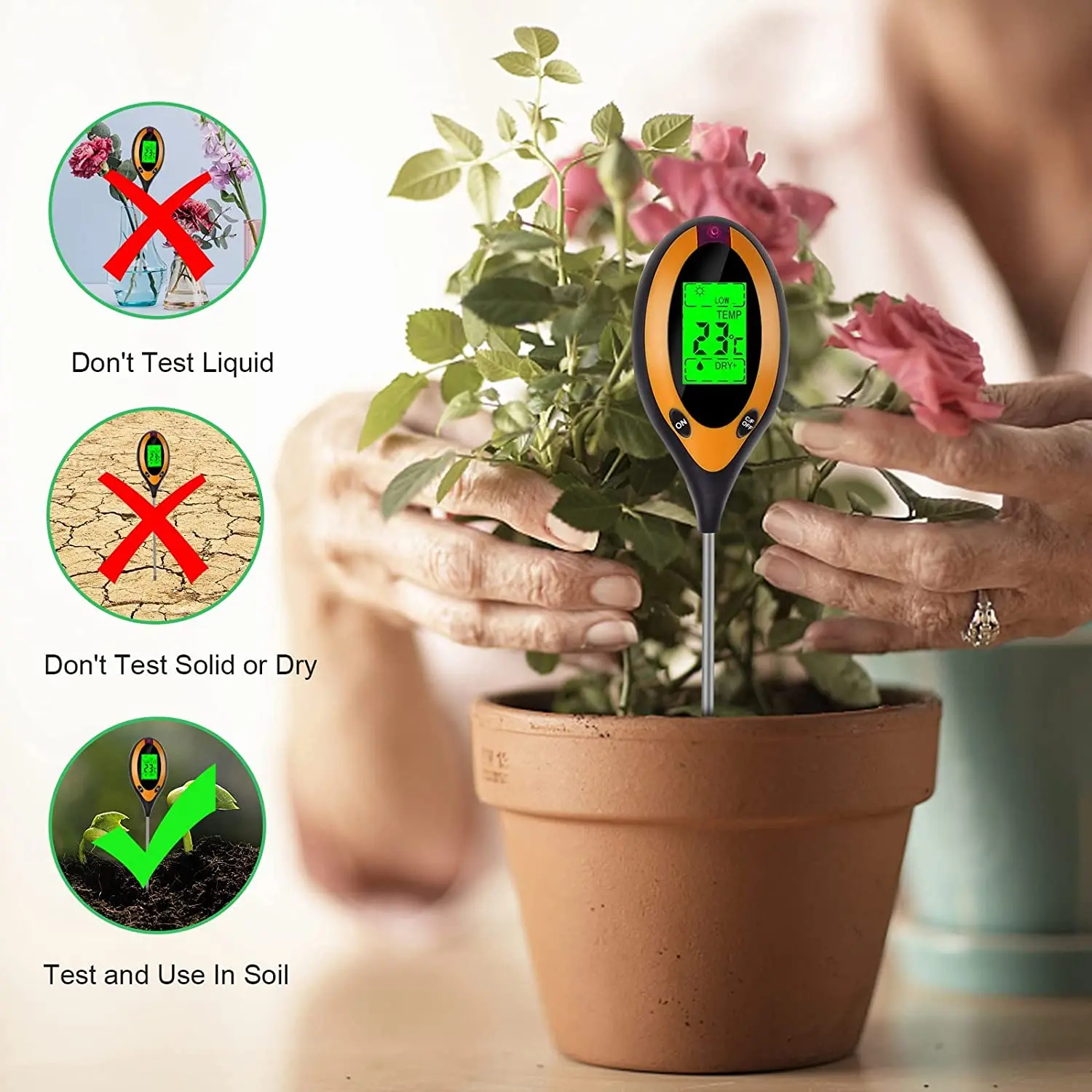 Digital 4/5 In 1 misuratore di PH del suolo misuratore di umidità temperatura Tester di luce solare per piante da giardinaggio agricoltura con Blacklight