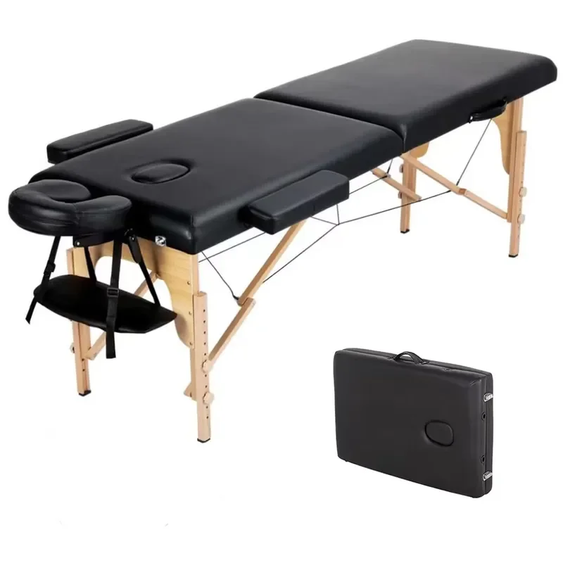 Folding Portable Acupuncture Spa Bed De Massage Table Adjustable Salon Facial Reiki Bed for Massage with Wooden Leg