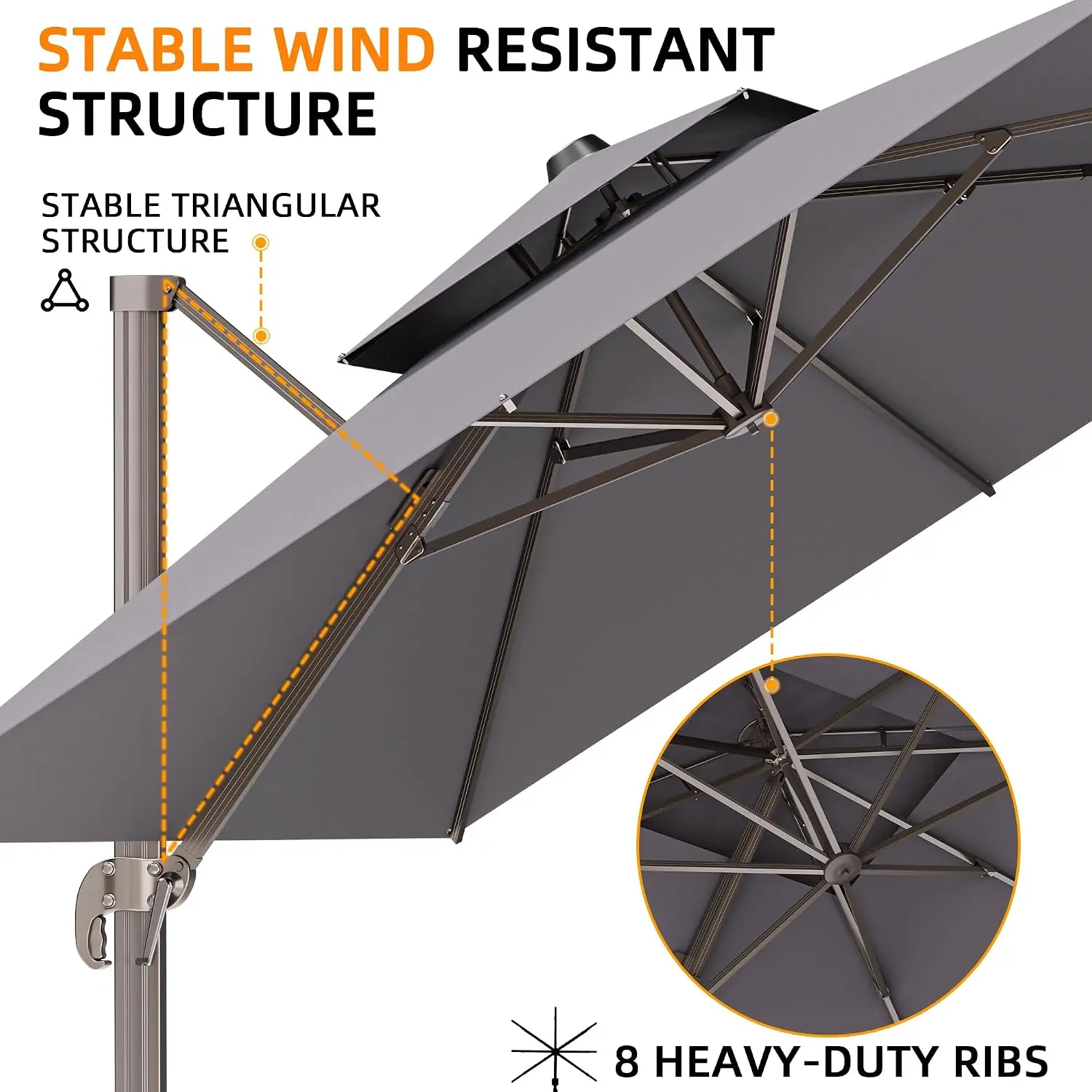 10'x13' Rectangle Cantilever Patio Umbrella 360° Rotation Offset Heavy Duty Garden Deck Pool Outdoor,Grey, Customized