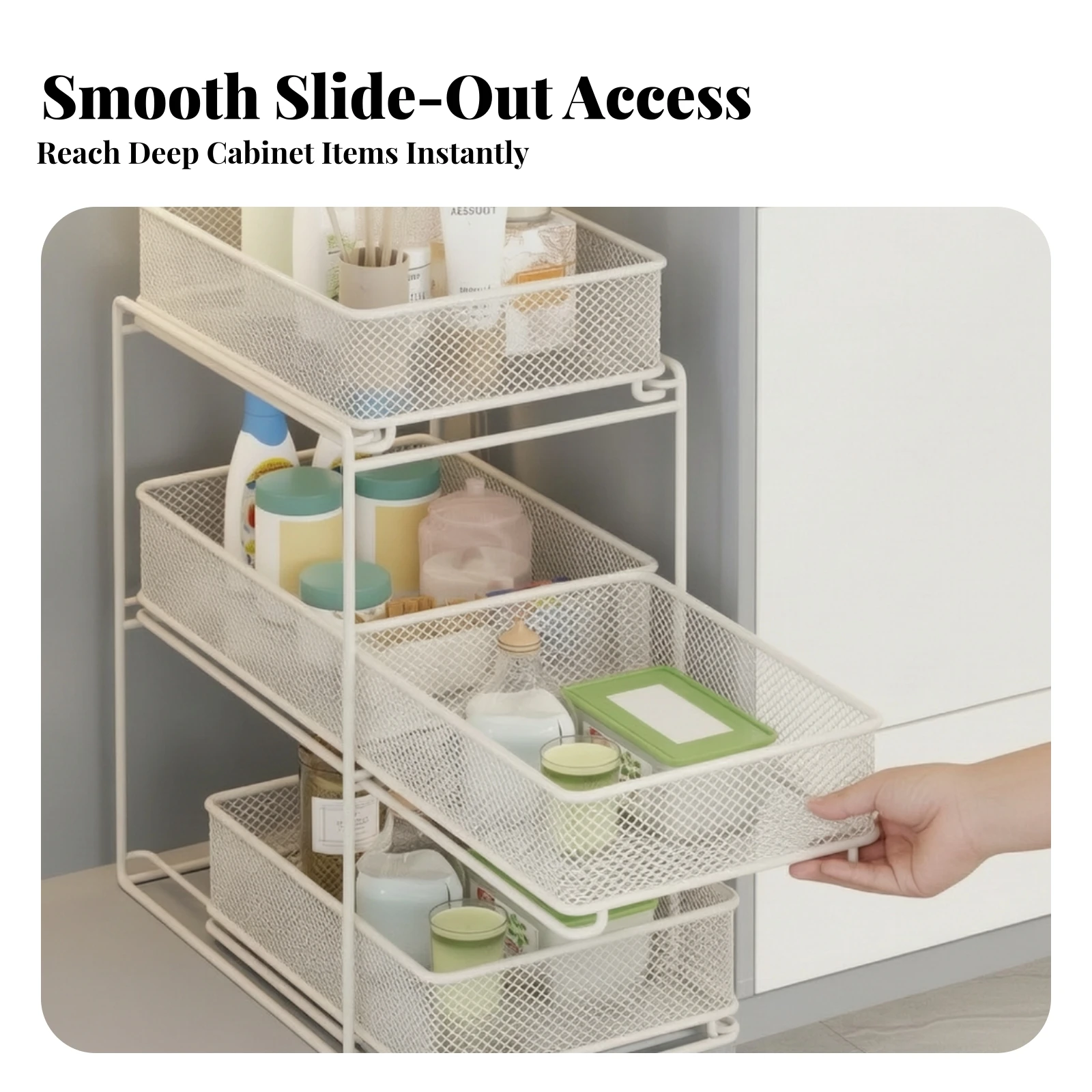 3-Tier Storage Rack with Pull-out Baskets Space-Saving Metal Storage Rack with Sliding Drawers Pull out Cabinet Organizer Stable