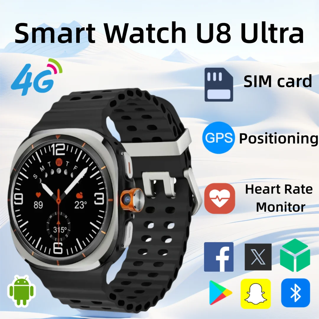 

Новые умные часы 2025 U8 Ultra Android с полным подключением к сети 5G/4G, камера глобального обертания вызовов, Amoled-экран, GPS, WIFI