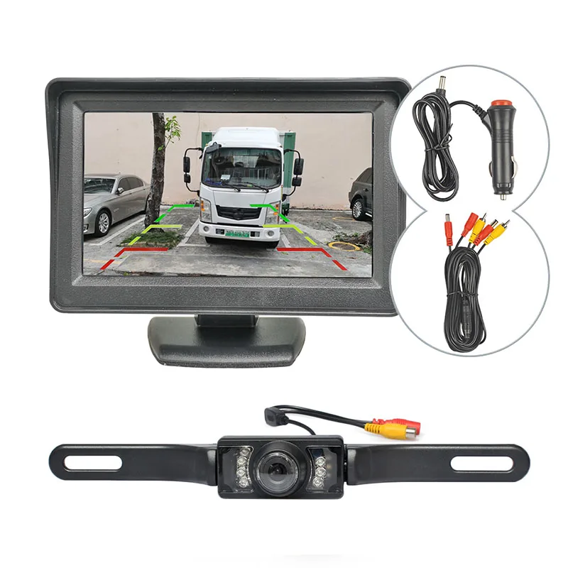 SMALUCK 4.3 inch TFT LCD Car Monitor Rear View Kit Reversing IR HD Backup Car Camera Parking Assistance System