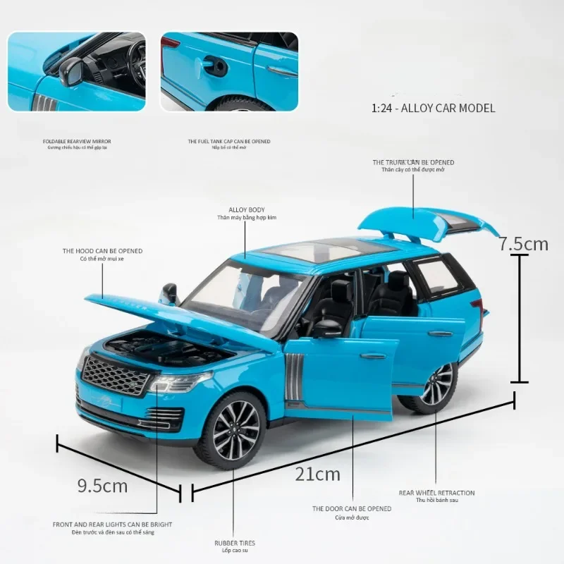 Modèle de voiture en alliage Range Rover Fifth Off Road pour enfants, son et lumière, pullback, véhicules jouets pour garçons, Diecasts Collective, décoration d'intérieur, 1:24