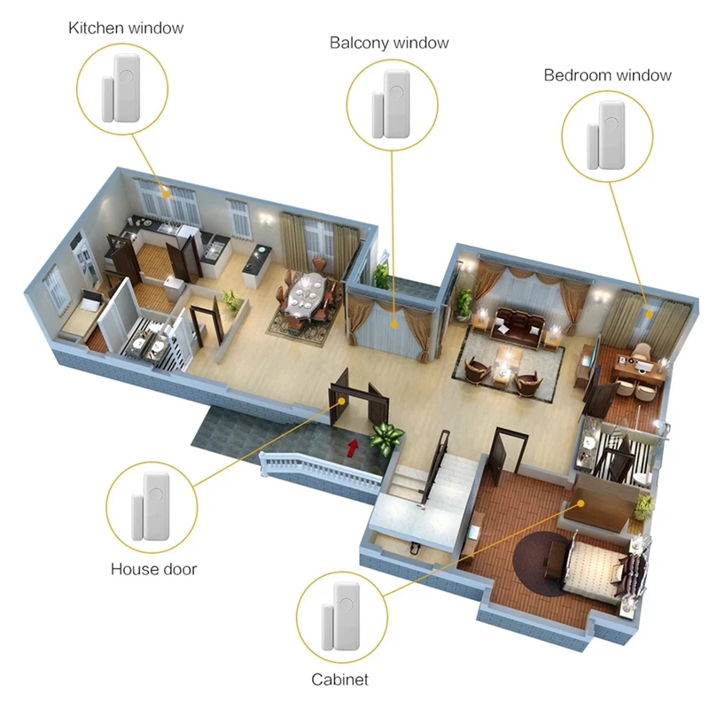 Smart Window And Door Sensor Door Sensor Detector 433Mhz Door And Window Alarm For Home Hotel 1 PCS