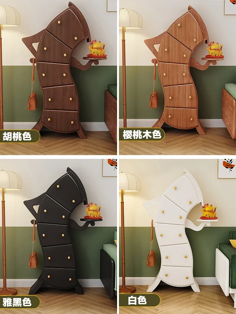 Solid Wood Fork Waist Robot Chest of Drawers Personalized Creative Quarter Insertion Twisted Hallway Storage Side Cabinet