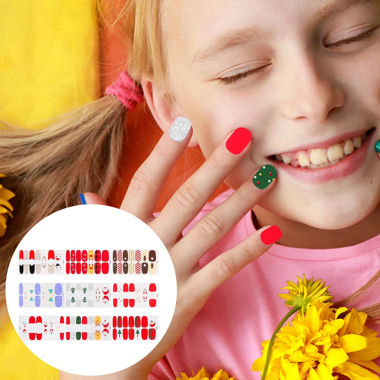 9 pçs adesivos de unhas de natal auto-adesivo remendos de arte de unhas para mulheres diy manicure decoração decalques de unhas de longa duração seguro