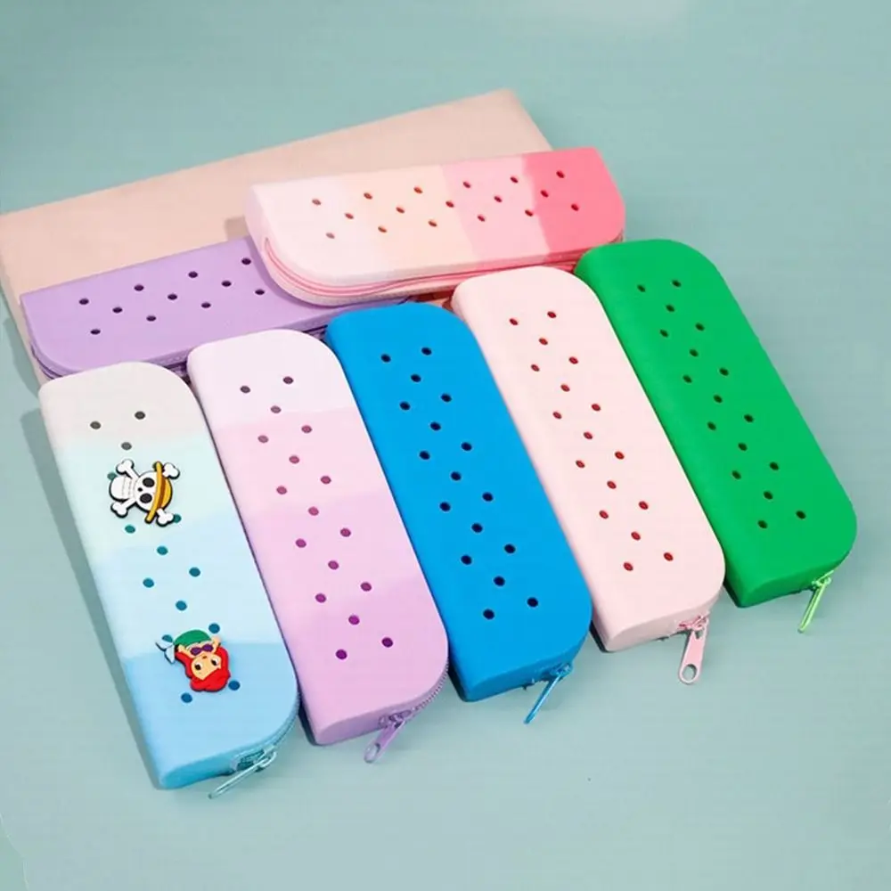 Colorful Holes Silicone Pencil Case Soft Large Capacity Pencil Pouch Zipper Waterproof Makeup Organizer Classroom