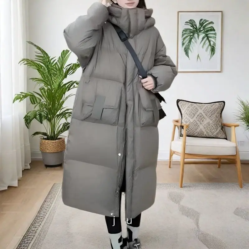 

Autumn and Winter Trend Maillard Medium and Long Knee Bread Clothes Thickened Loose Coat Pure Color Fashion Cotton Clothes Women
