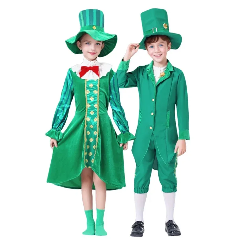 

Kids Boys Girls Irish Leprechaun Green Fancy-dress Outfit St Patricks Day Party Costume Halloween Stage Program Perfoemance Wear