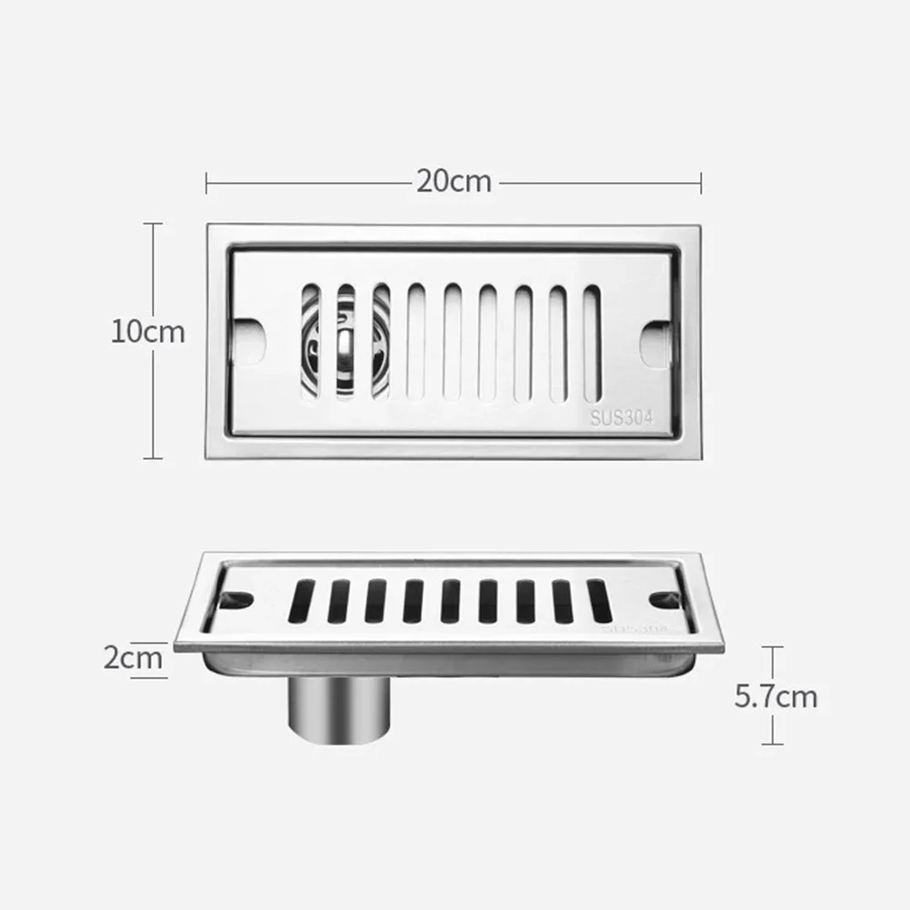 

Stainless Steel Floor Drain Toilet Bathroom Shower Room Drain Trough Plus Rectangular Deodorizing Net Hair Strainer 20cm