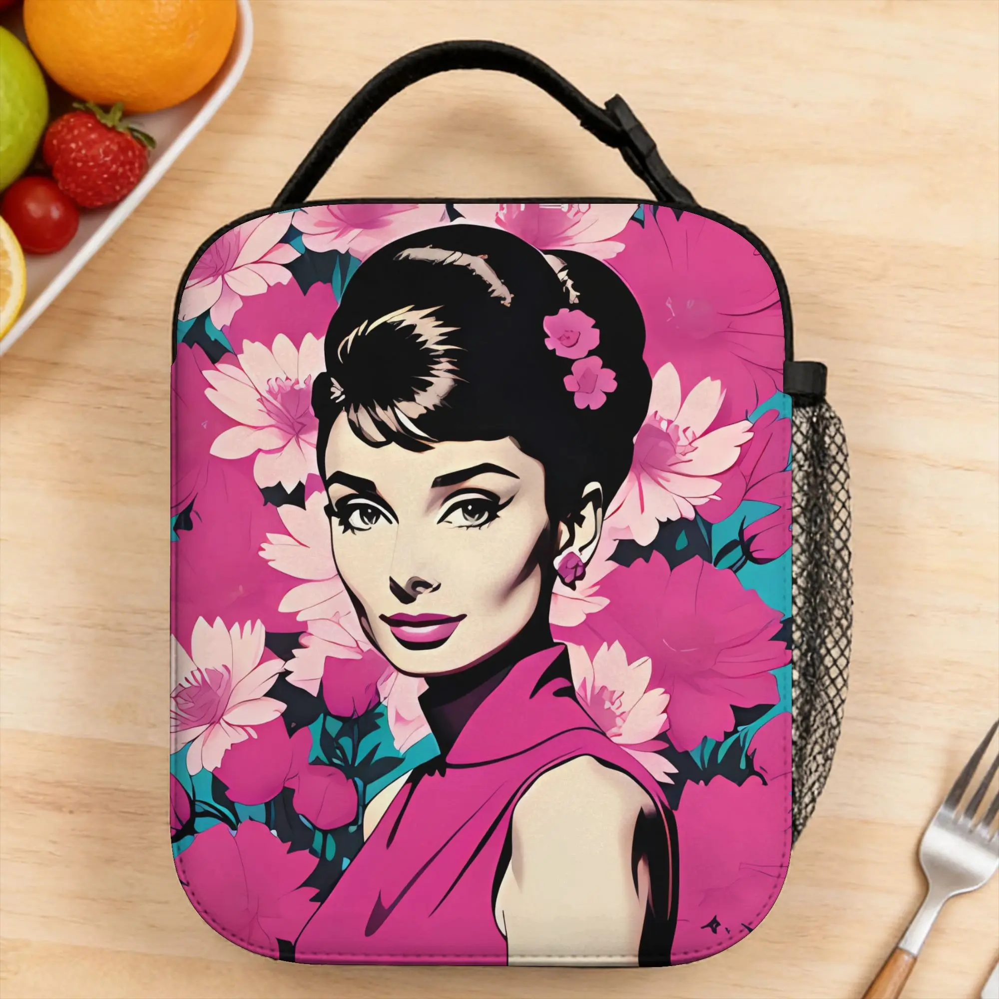 Audrey Hepburn Lunch Bag Picnic Portable Zipper Lunch Box For Child  Oxford Graphic Cooler Bag