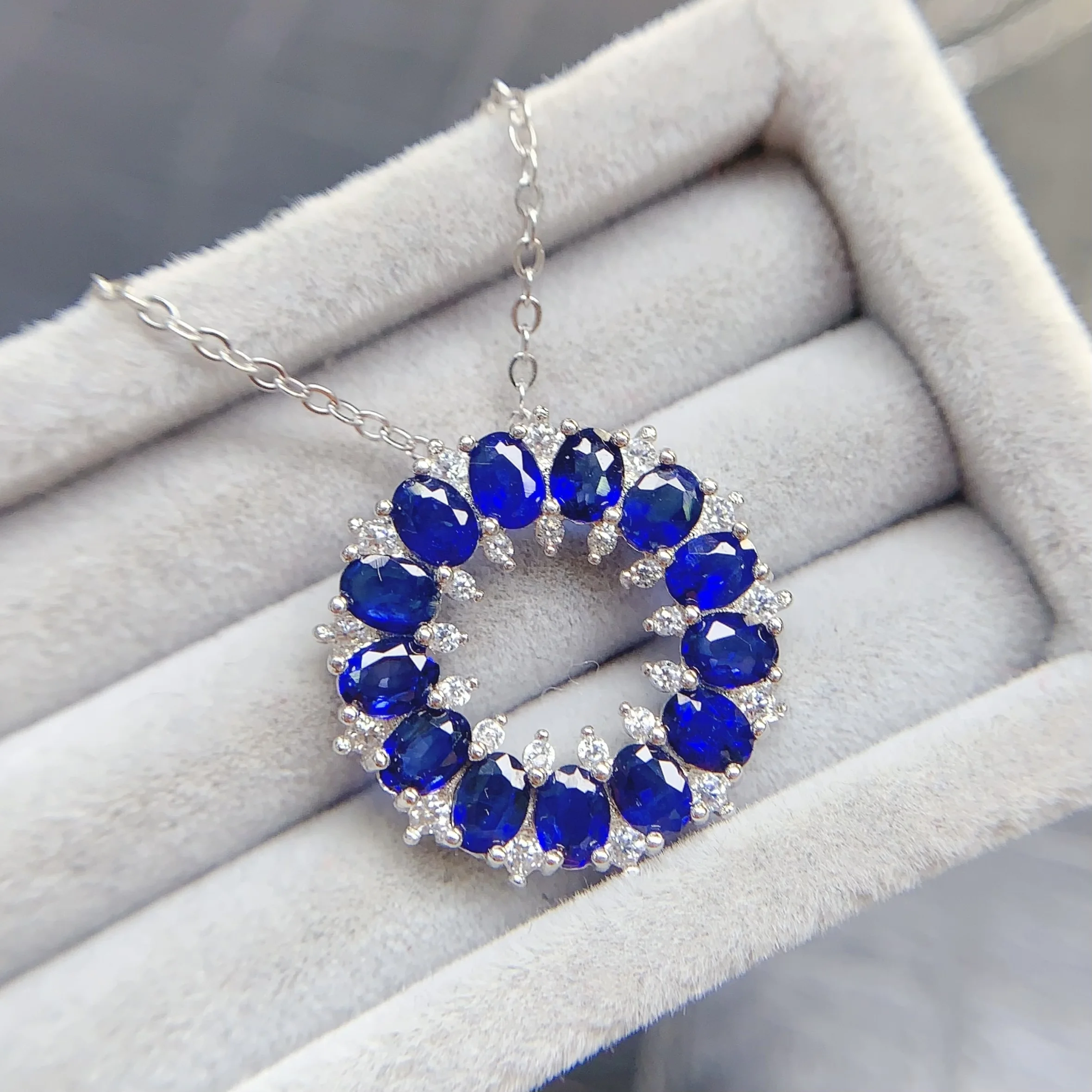 SHILOVEM 925 sterling silver natural sapphire  pendant  New Birthday Christmas Gift Fashion Wholesale Women 3*4mm lz030482agl