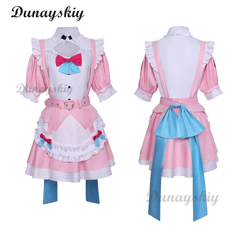 Yuuki Sakuna Cosplay Anime Vtube Costume Wig Pink Long Dress Maid Skirts Uniform Suit Wig Girl Play Outfits for Woman Customized