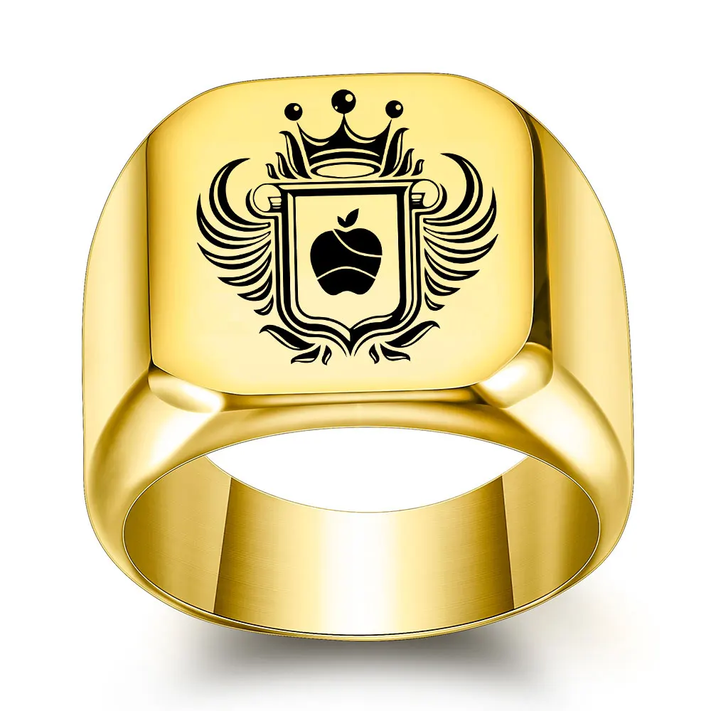 VQYSKO Fashion Simple Crown 18MM Apple Edelstahl personalisierter glatter Ring
