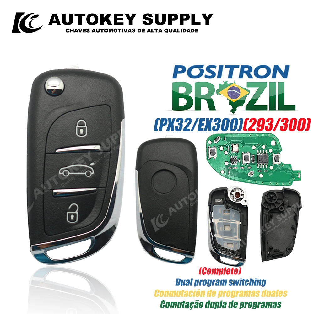 AutokeySupply AKBPCP095 Brasile Positron Flex Sistema di allarme chiave per auto a distanza Doppio programma PX32 EX300 293 330 360 Per Citroen