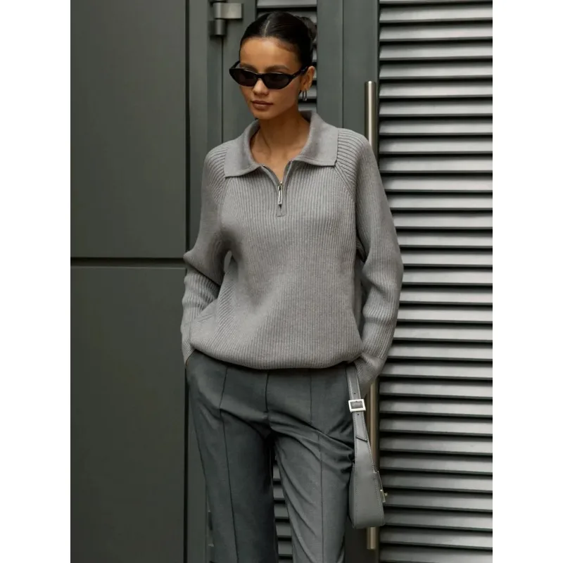 

New Autumn Winter Simple Casual Polo Women Collar Knitted Pullover Office Lady Fashion Warm Leisure Women Knitted Top