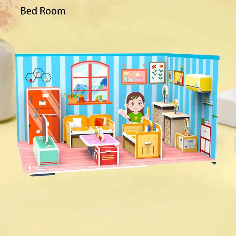 3D Stereo Puzzle Kitchen Bedroom Living Room Bathroom Model Handmade Craft DIY Educational Toys Gift For Children Christmas Gift