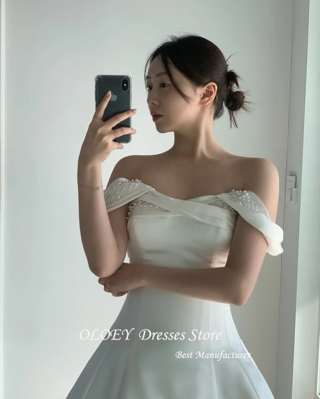 OLOEY Sweetheart Korea Wedding Dresses Off Shoulder Silk Satin Photo Shoot Long Bridal Gowns 웨딩드레스 Corsets Back Customize