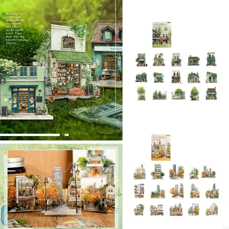 CORA Miniature Scene PET Sticker Townscape Scenery Sticker For Scrapbooking Notebook Journal Memory Book Embellishment