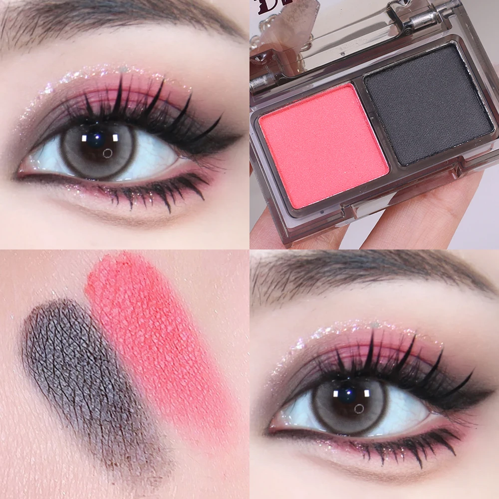 Paleta de sombras de ojos con purpurina roja y negra, maquillaje de ojos perlado mate, resistente al agua, duradero, brillante, pigmentos rosa y Nude