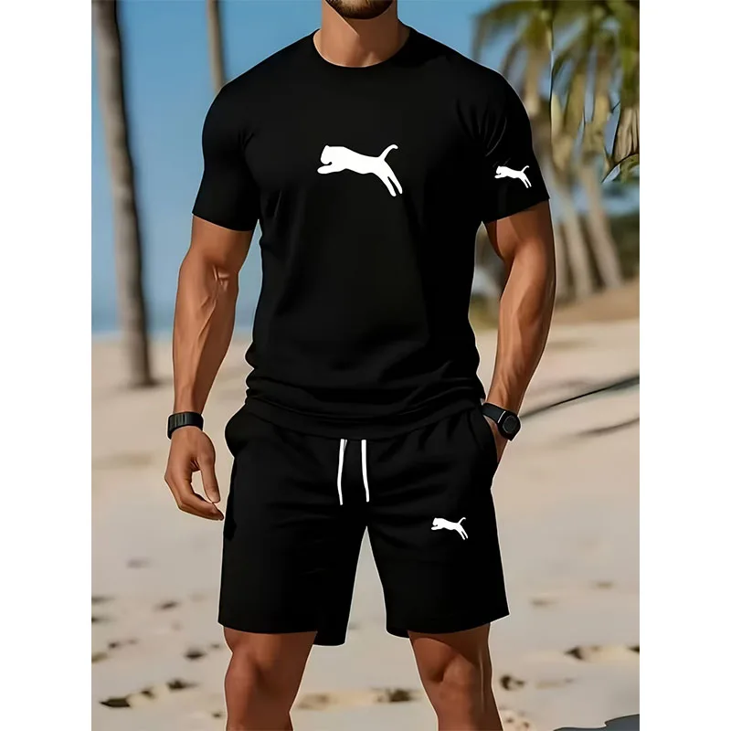 

2026 New Trend Fashion Leisure Summer Outdoor Sports Set Men's Breathable T-shirt and Shorts Casual Fashion Two Piece Set
