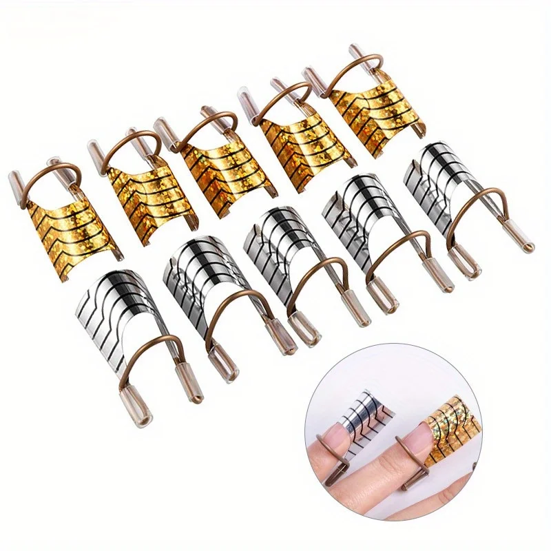 5pc Nail Art C Curved Shape Extension Guide Tips French Foil Acrylic Polish Gel UV Design Form Reusable Metal Mold Manicure Tool