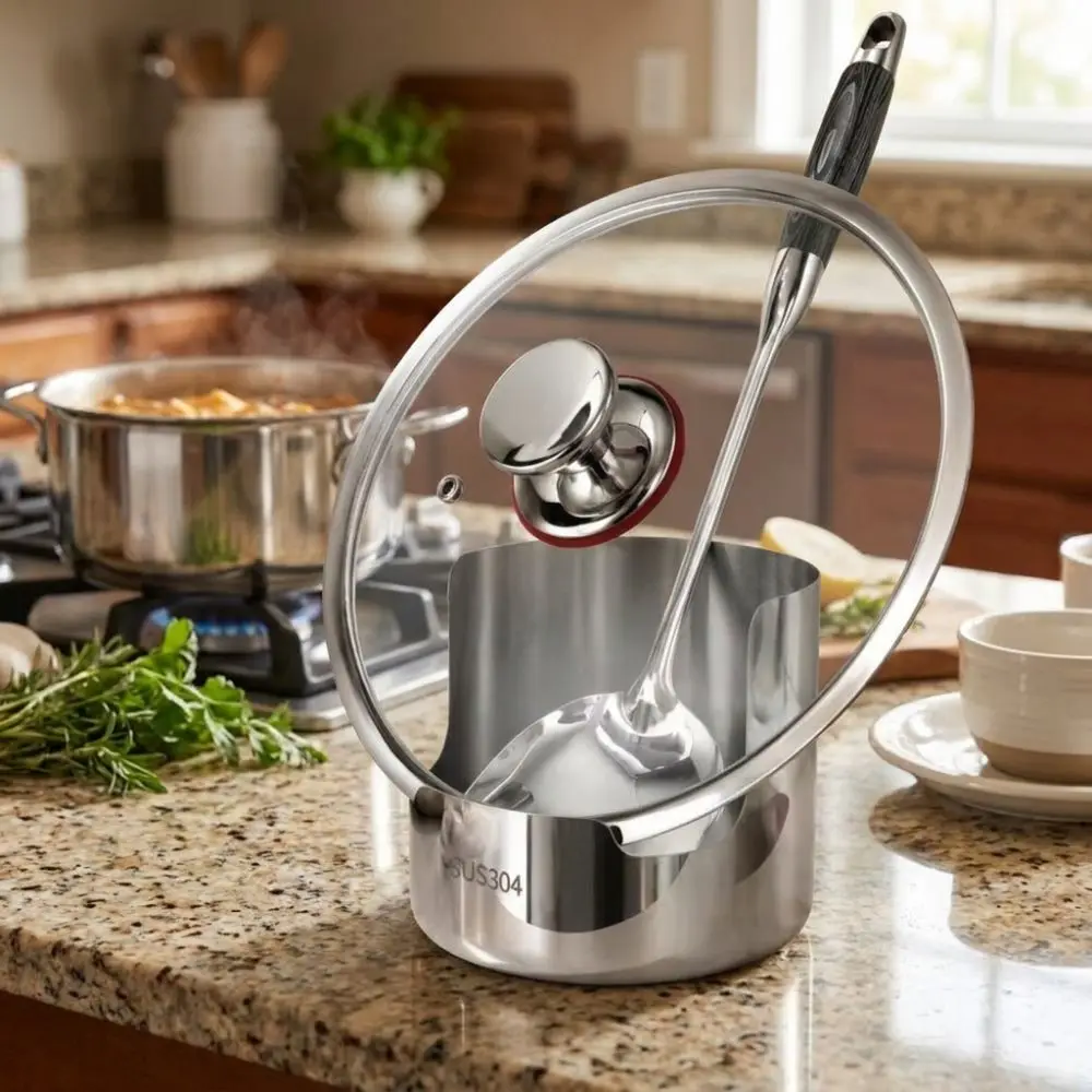 Practical Stainless Steel Pot Lid Storage Rack Stable Heat-Resistant Spoon Holder Vertical Non-Slip Spatula Holder Cabinet