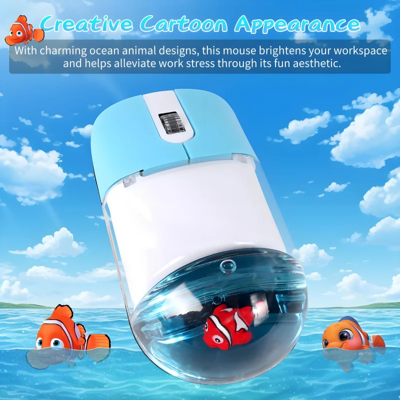 Wireless 2.4G Acquario Oceano Mouse Bottone a basso rumore riempito di olio Animale carino Mouse galleggiante Uso ufficio Mouse ottico per PC portatile
