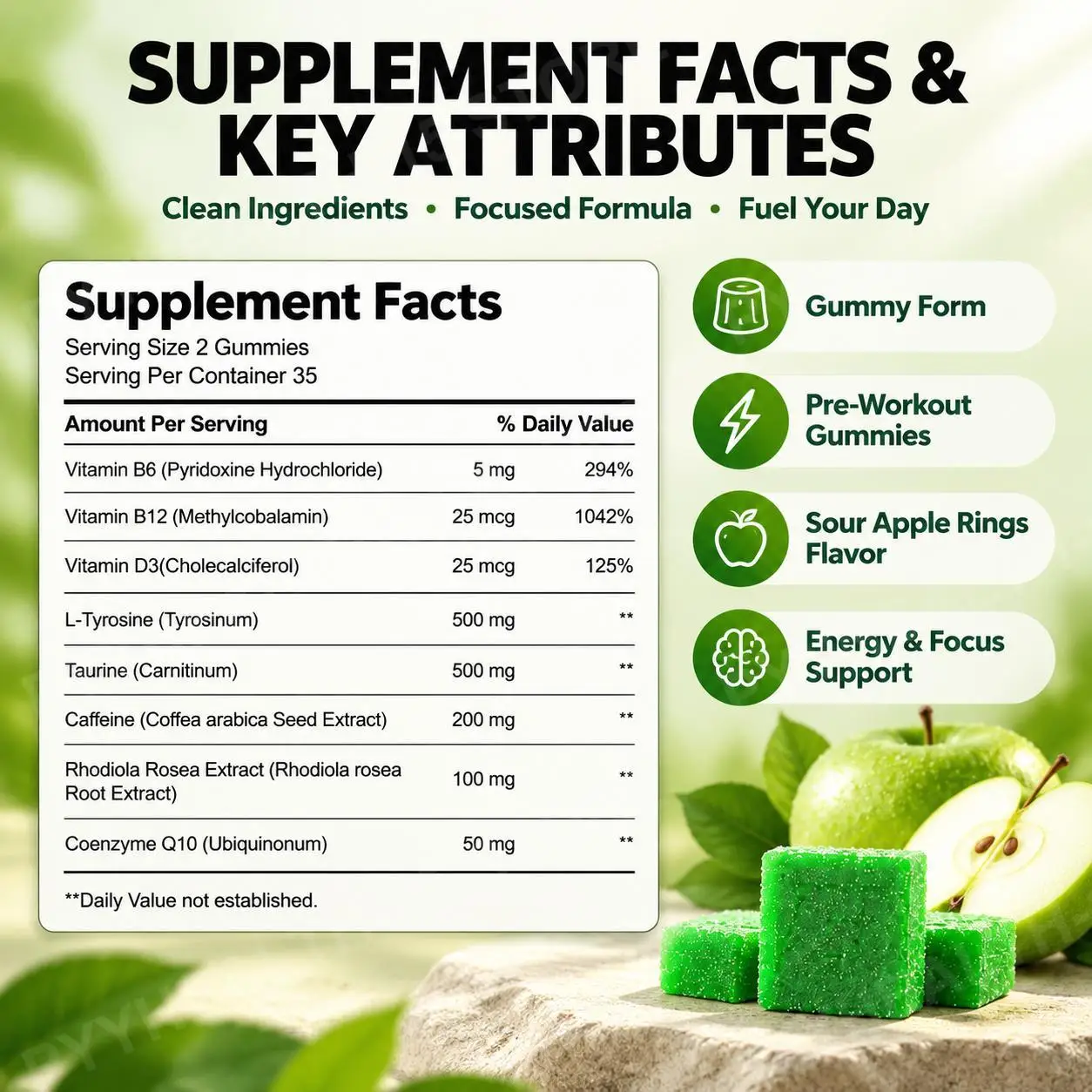 BEAST MODE BLEND Pre-Workout Gummies with Caffeine for Daily Workout Energy, Focus and Endurance Support 70 Gummies