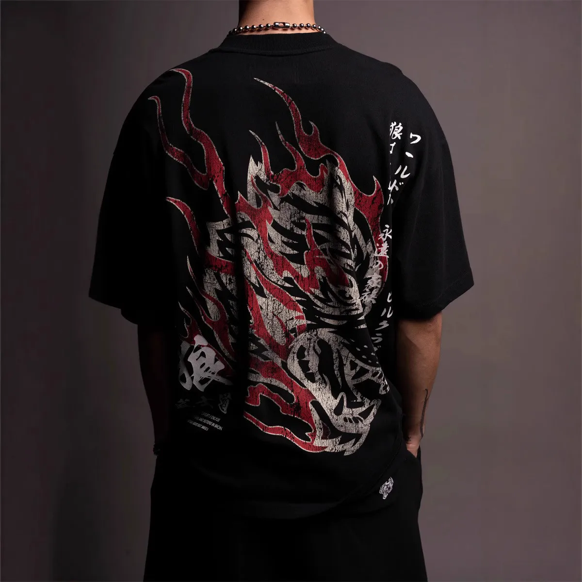 2026 Wolf Head Warrior Short-Sleeved Men's and Women's American Style Sporty Casual Loose-Weave Printed Cotton T-Shirt