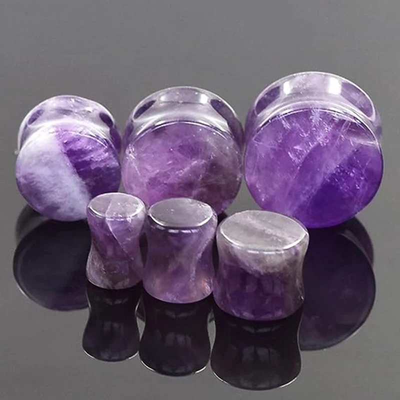 2pcs Amethyst Stone Flesh Ear Plugs and Tunnels Piercing Oreja for Women  Men Flare Ear Gauge Expander Ear Stretcher Piercings