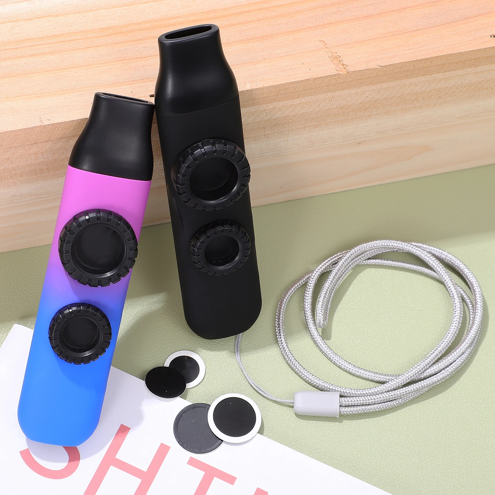 

2 Sets Kazoo Musical Instruments Portable Adjustable Double Flute Holes Replaceable Mouthpiece Neck Lanyard Included