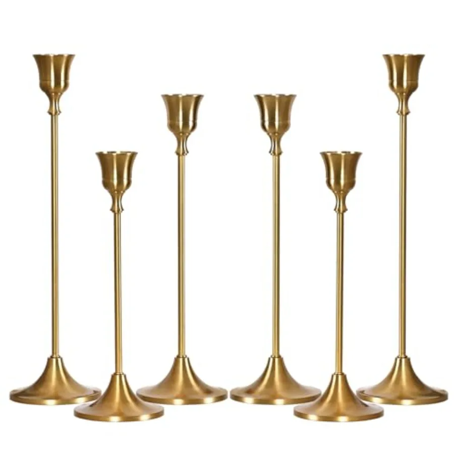 

Brass Gold Candlestick Holders Set of 6, Taper Candle Holder for Candlesticks, Antique Vintage Candle Stick Candle Holders for
