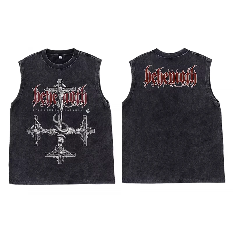 سترة رجالية كلاسيكية معدنية سوداء مغسولة لصيف 2025 تي شيرت نسائي كبير الحجم بدون أكمام برقبة دائرية ملابس فضفاضة Y2k