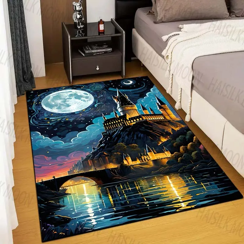 1PC Castle Magic School Print Rug Carpet for Living Room Children's Bedroom Mat Sofa Doormat Floor Rug Home Decor Anti Slip Mat