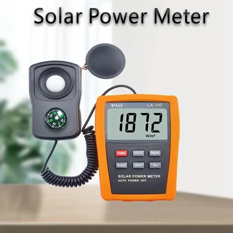 Vici LX107 Solar Power Meter Optical Solar Research Glass Light Intensity Data Peak Hold BTU Light Radiation Tester Compass