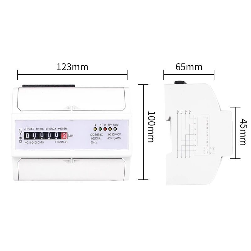 DDS578C three-phase counter display household 380V rail-type watt-hour meter 7P watt-hour meter
