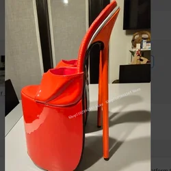 Red Slip On Leather Platform Sandals Thin High Heel Peep Toe Fashion Sexy Cool 2024 Summer Big Size Woman Shoes Zapatillas Mujer