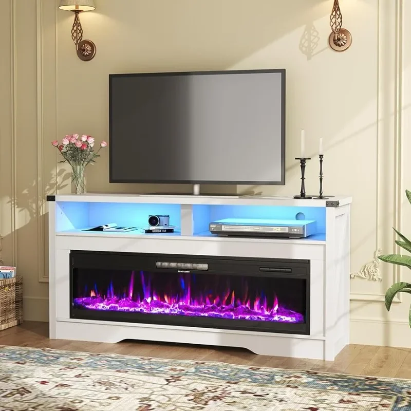 

Fireplace TV Stand, Multicolor Wood Texture 50" Electric Fireplace with Highlight Storage Cabinet LED Light Entertainment Center