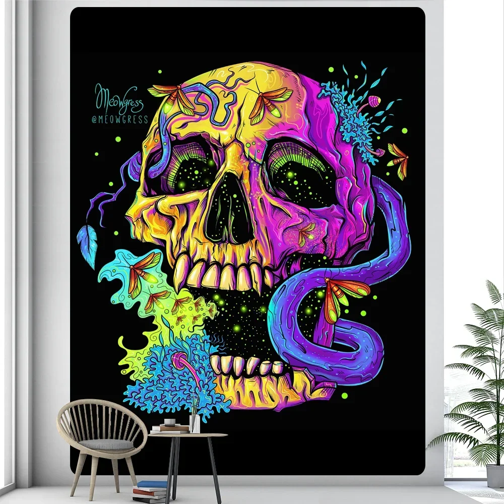 Skeleton King Tarot Psychedelic Scene Home Decor Tapestry Large Size Wall Hanging Boho Room Decor Hippie Mandala Sheets