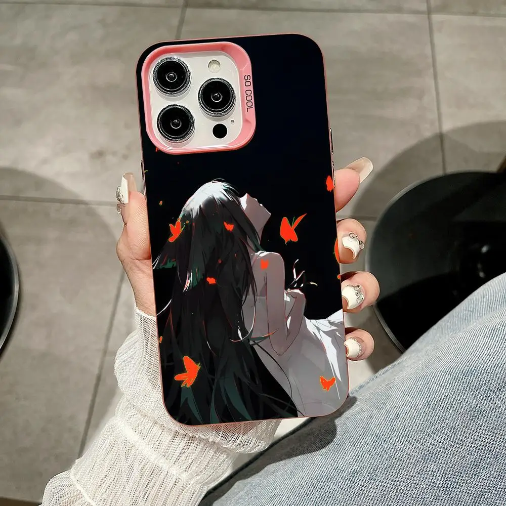 Saya no Uta حافظة هاتف محمول لهاتف آيفون 17 16 15 14 13 12 11 X XR XS 8 7 Air Pro Max Plus غطاء غطاء ملون وردي شفاف