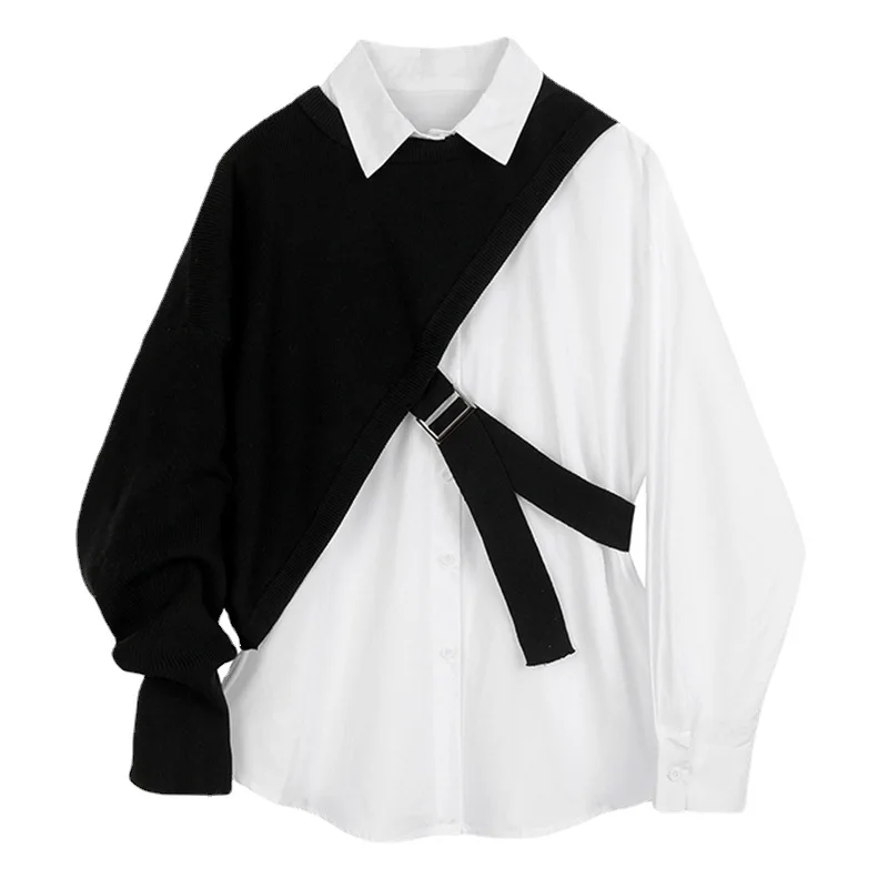 Chemise à col et manches longues pour femmes, ensemble deux pièces, style chemisier, une initiative, automne, hiver, nouveau