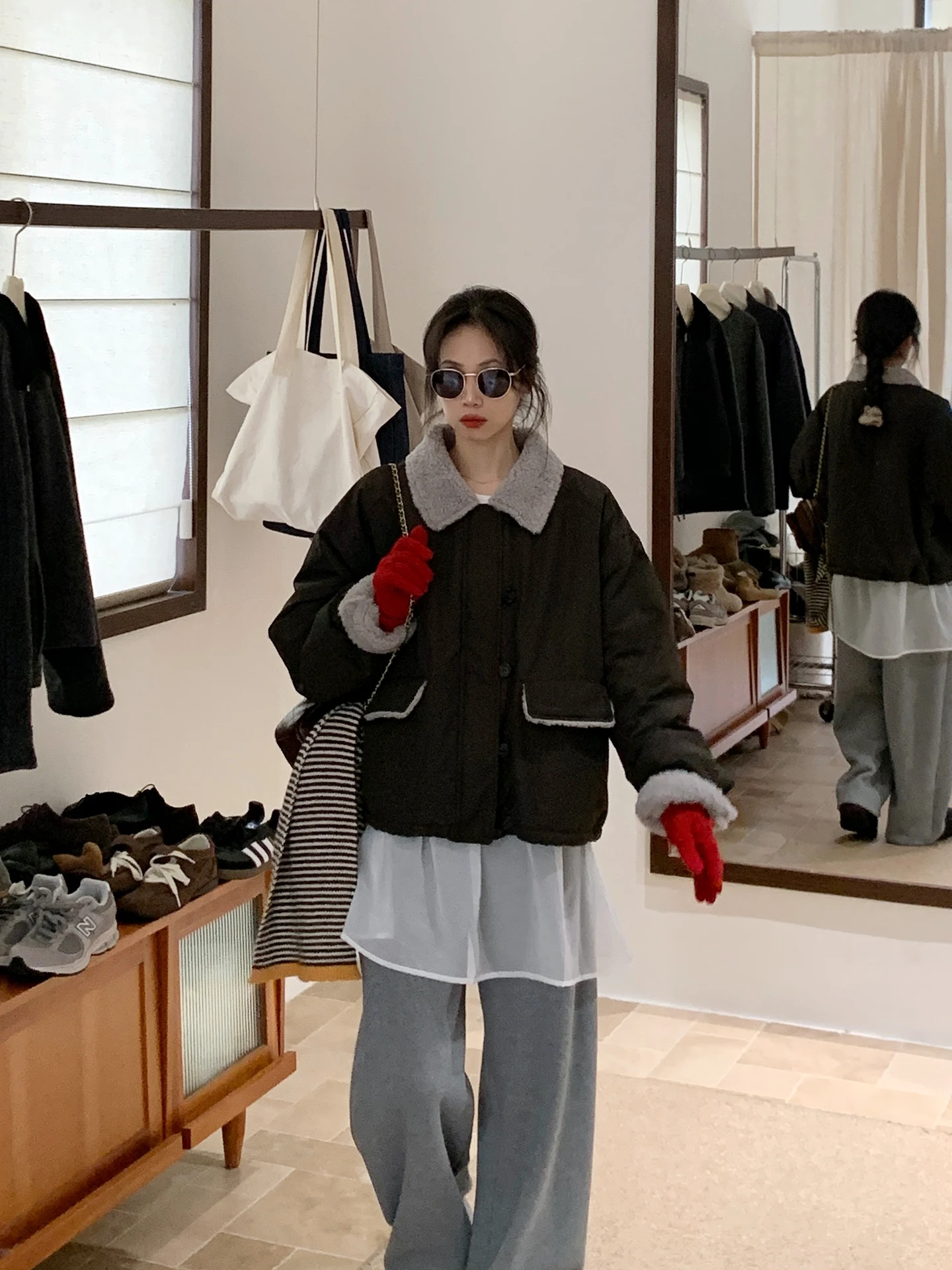 

Korean Sle ort Plu Jaet Women's Loose Warm Casual New Collar Fce Outerwear Long Sve ort Length Ladies Coat