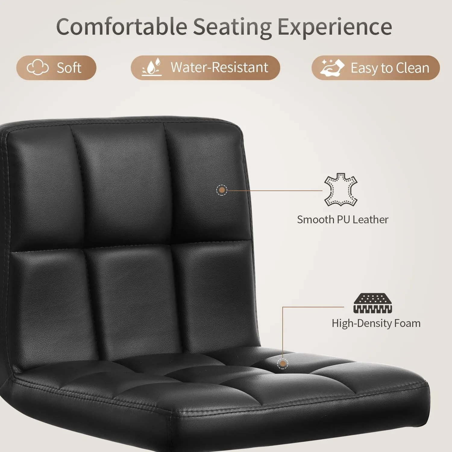 Taburetes de bar giratorios de cuero PU ajustables modernos, juego de 2 con respaldo y reposapiés, taburetes de altura para encimera de cocina para bar en casa