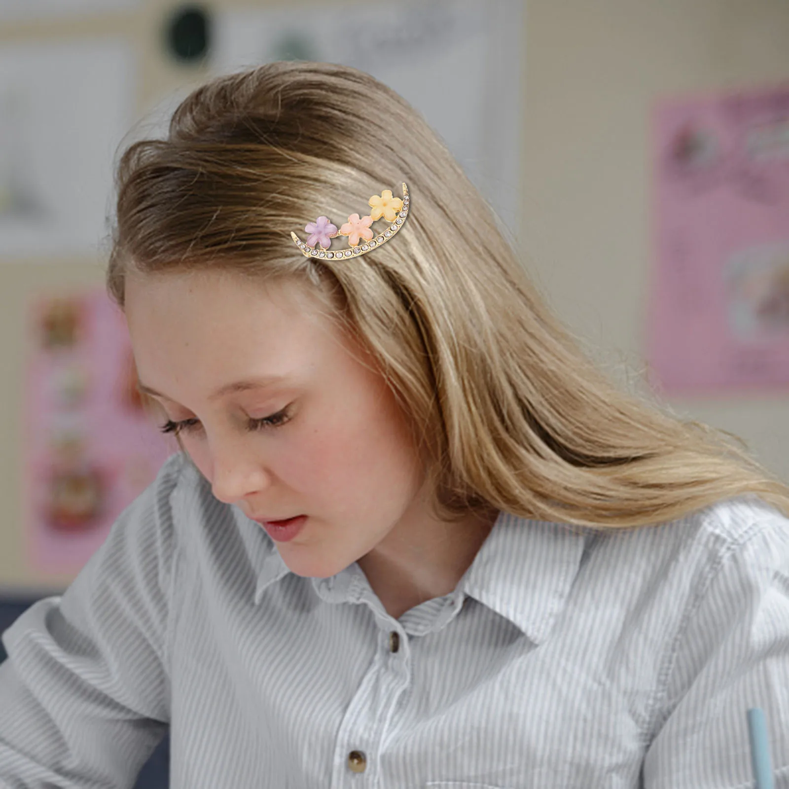 

4pcs Flower Hair Barrettes Decorative Crystal Metal Hairpins Women Girls Charming Elegant Accessories Party Carnival Christmas