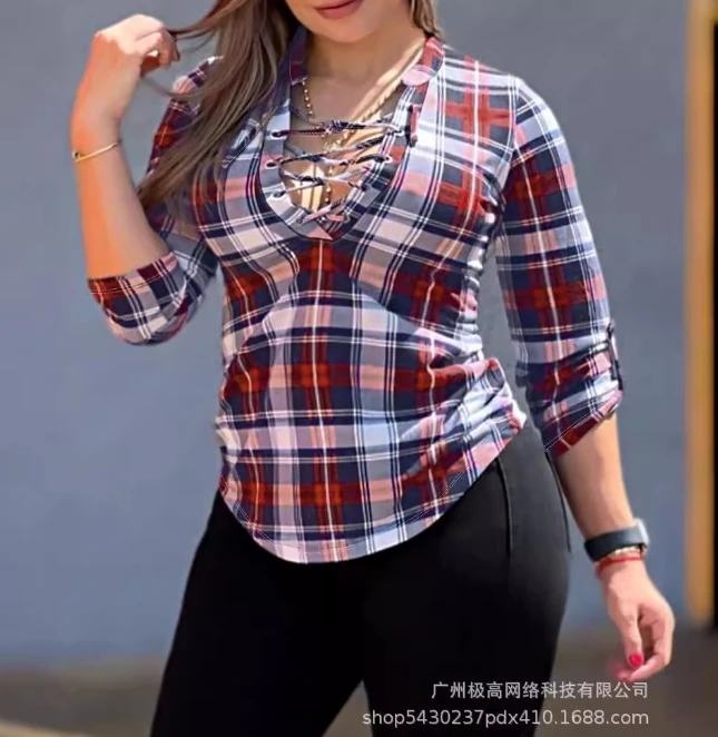 

2024 Women's Summer Fashion New Plaid Strap Top Retro Daily Casual Pullover Strap Plaid Top