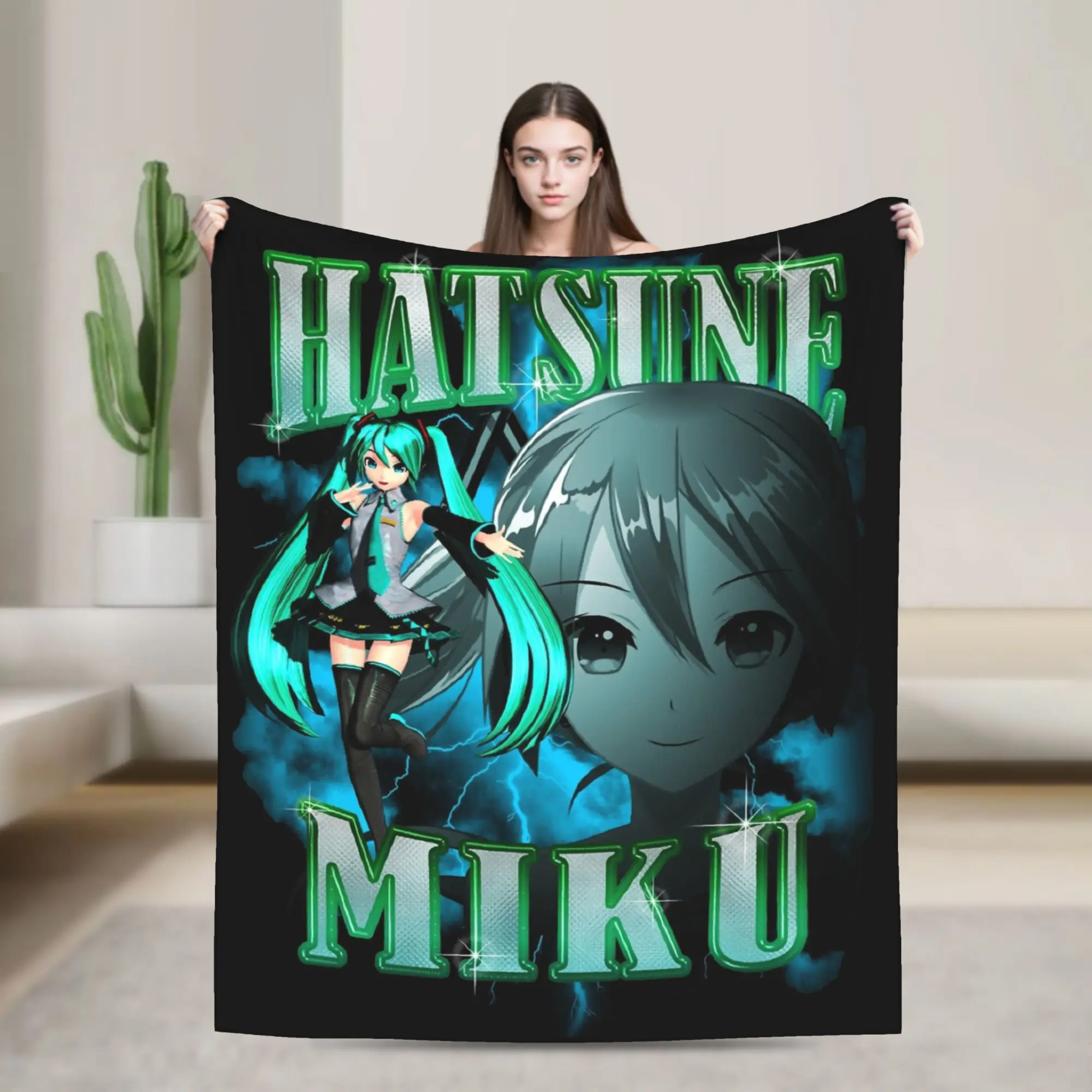 Hatsunes Mikus Rap Bootleg Blankets Fleece Spring Autumn  Multi-function Ultra-Soft Throw Blanket for Bed Travel Bedding Throws